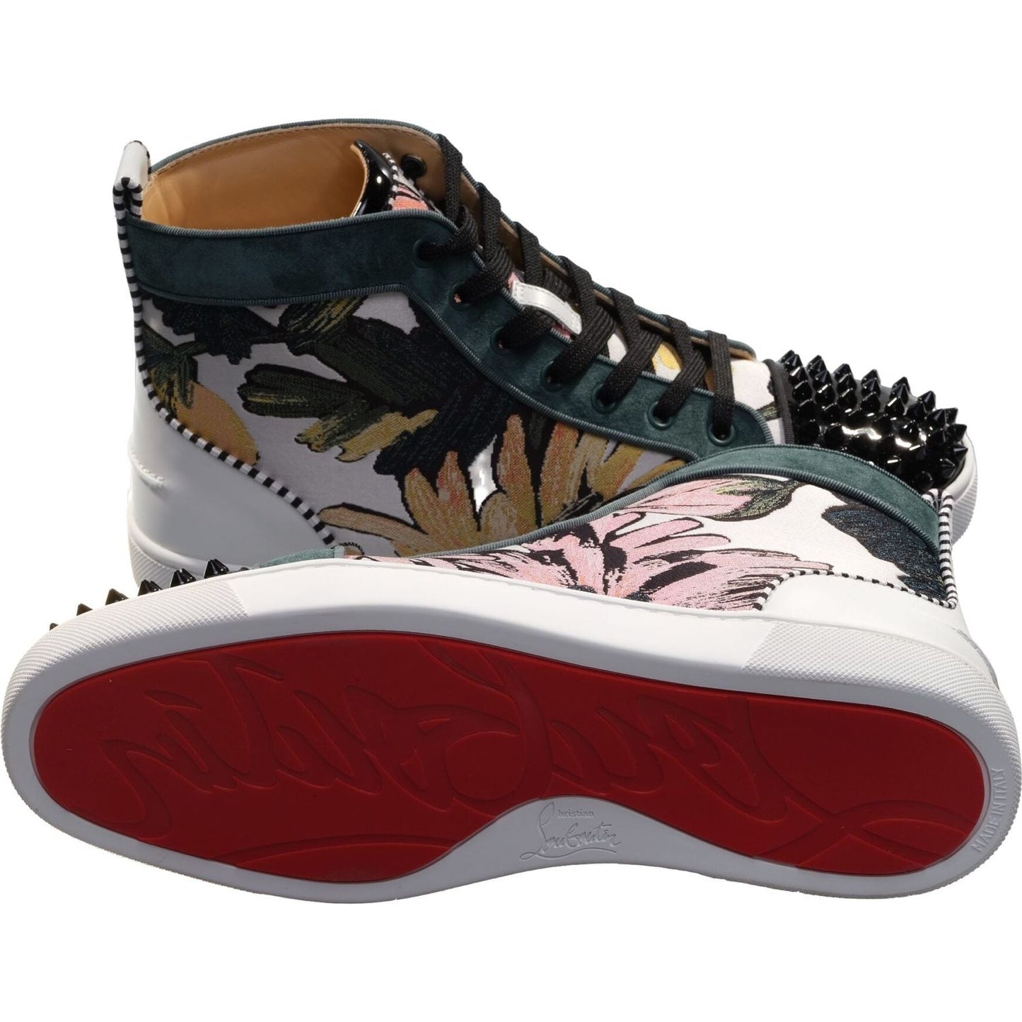 Christian Louboutin Louis Spikes Orlato Flat Printed Fabric Patterned High Top Sneakers Christian Louboutin