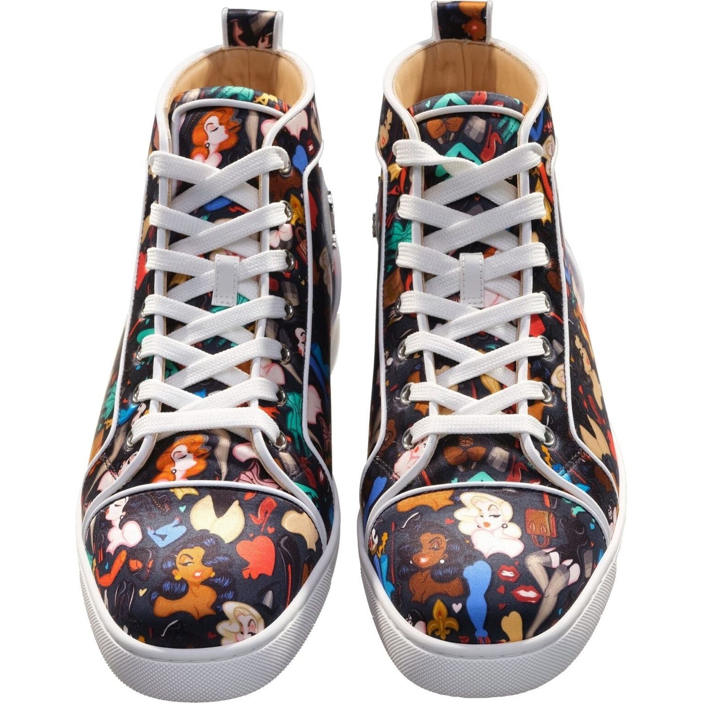 Christian Louboutin Louis Orlato Flat Crepe Satin Multicolour Limited edition Dr Bored Print High Top Sneakers Christian Louboutin