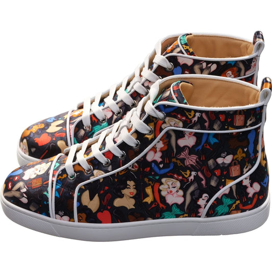 Christian Louboutin Louis Orlato Flat Crepe Satin Multicolour Limited edition Dr Bored Print High Top Sneakers Christian Louboutin