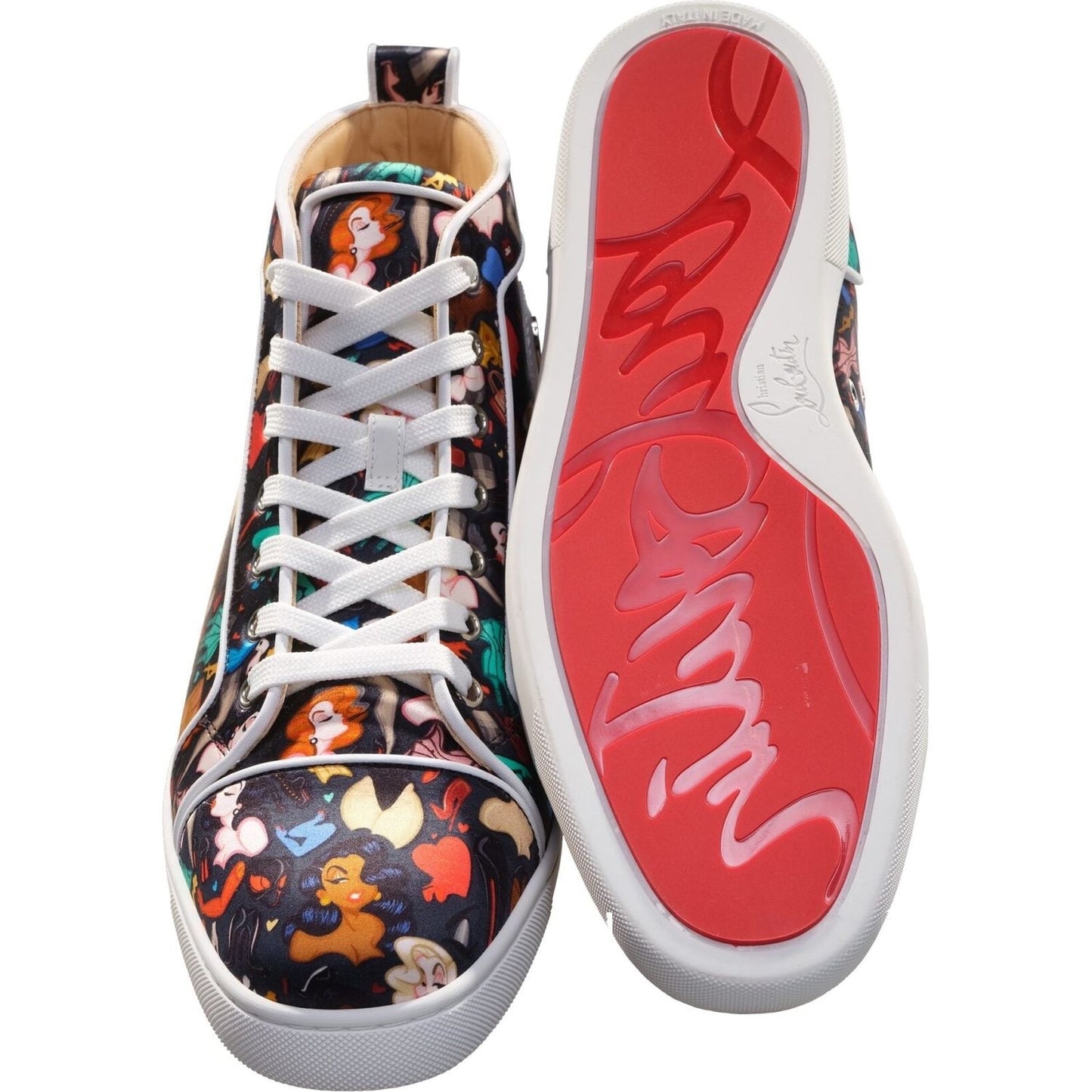 Christian Louboutin Louis Orlato Flat Crepe Satin Multicolour Limited edition Dr Bored Print High Top Sneakers Christian Louboutin