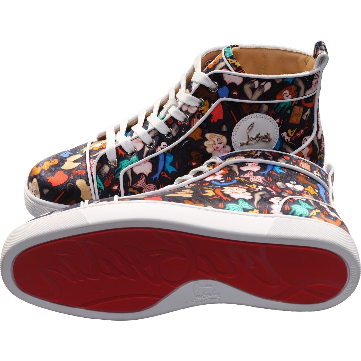 Christian Louboutin Louis Orlato Flat Crepe Satin Multicolour Limited edition Dr Bored Print High Top Sneakers Christian Louboutin