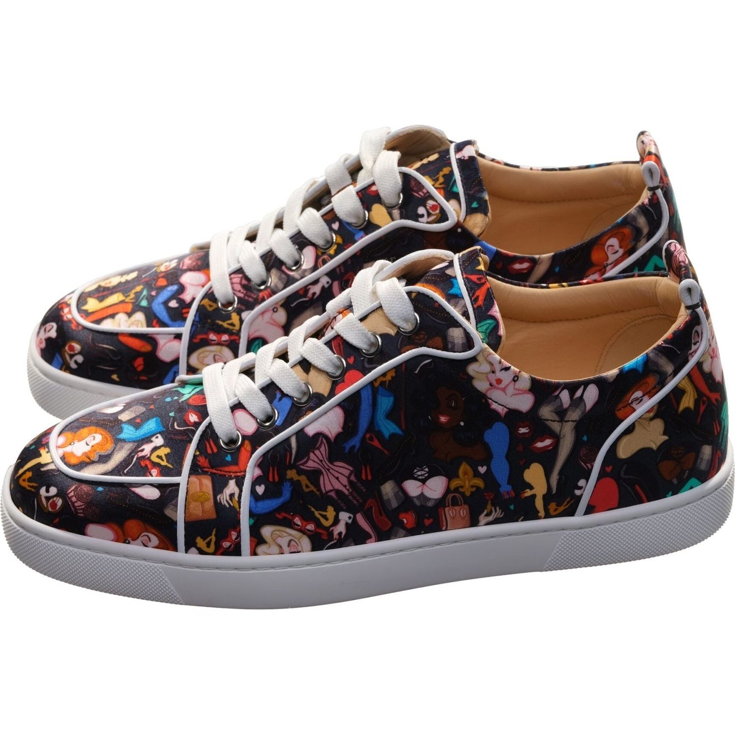 Christian Louboutin Rantulow Orlato Flat Crepe Satin Multicolour Limited Edition Dr Bored Print Sneakers Christian Louboutin