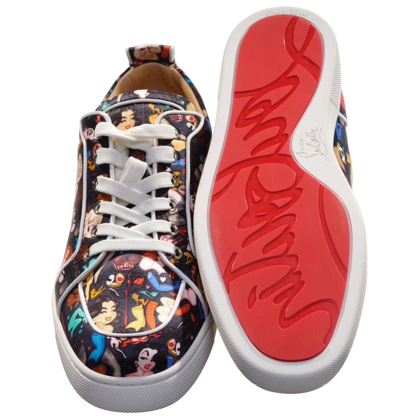 Christian Louboutin Rantulow Orlato Flat Crepe Satin Multicolour Limited Edition Dr Bored Print Sneakers Christian Louboutin