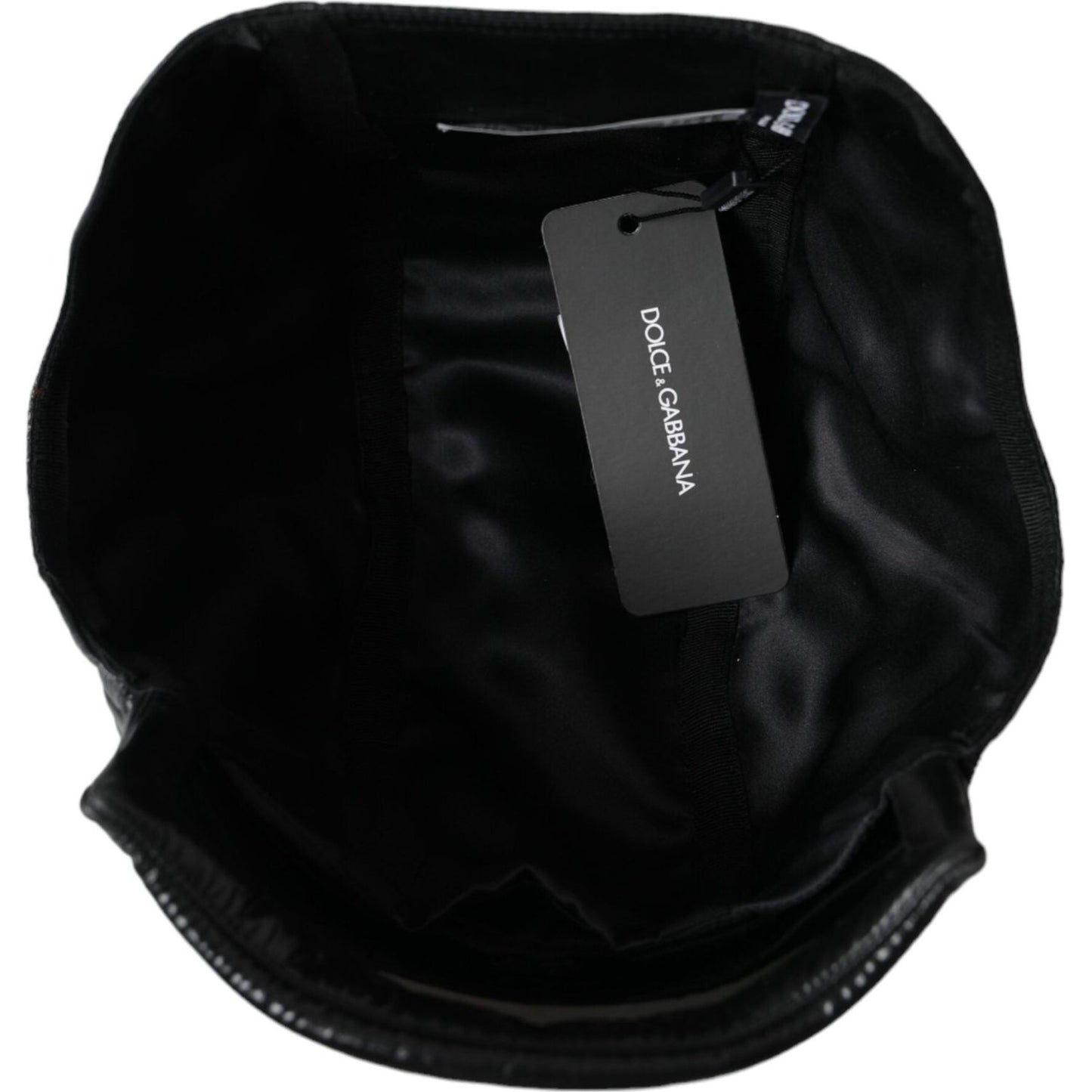 Dolce & Gabbana Black Leather Helmet Visor Bucket Hat Men Dolce & Gabbana