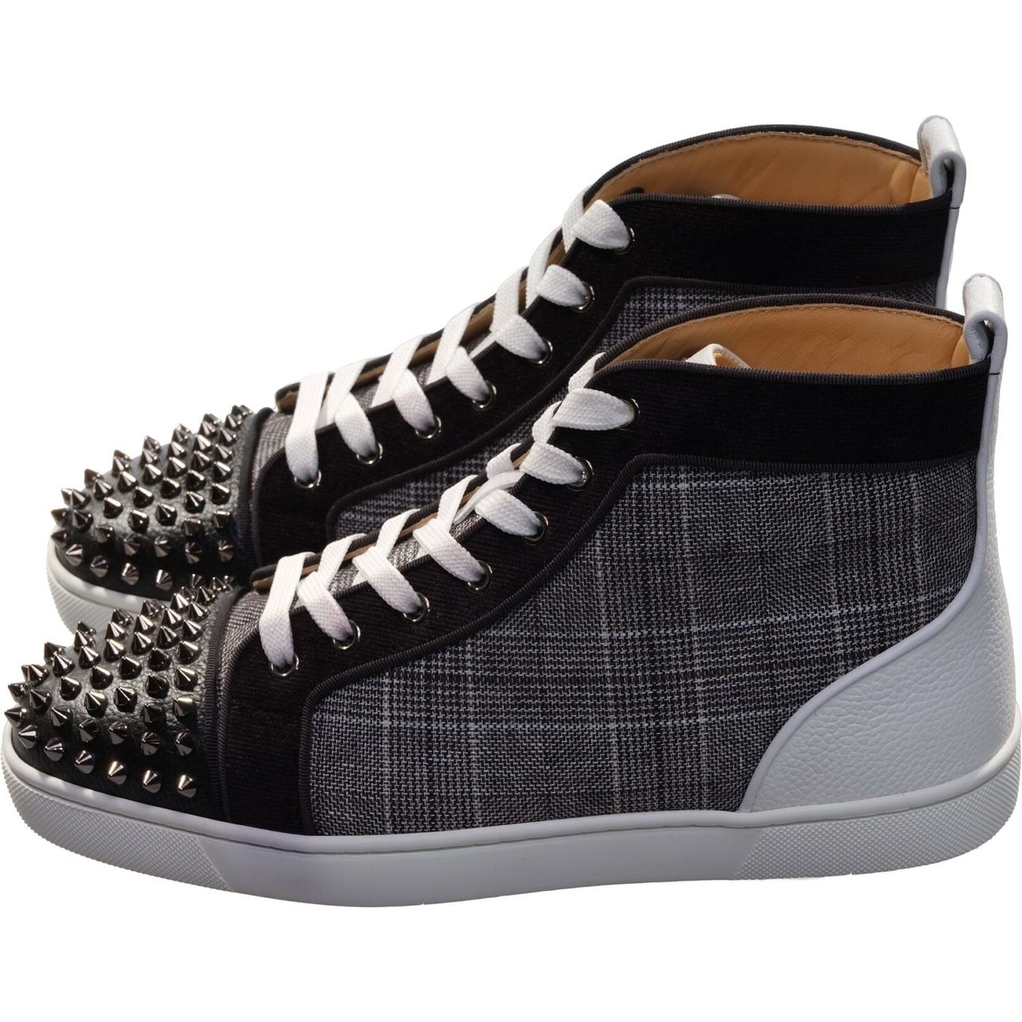 Christian Louboutin Lou Spikes Orlato Flat Contrast and Studded High Top Sneakers Christian Louboutin