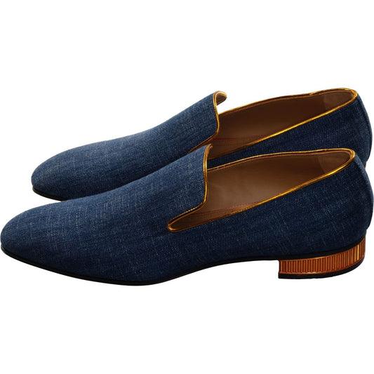 Christian Louboutin Colannaki Flat Denim with Brandy Trim Shoes Christian Louboutin