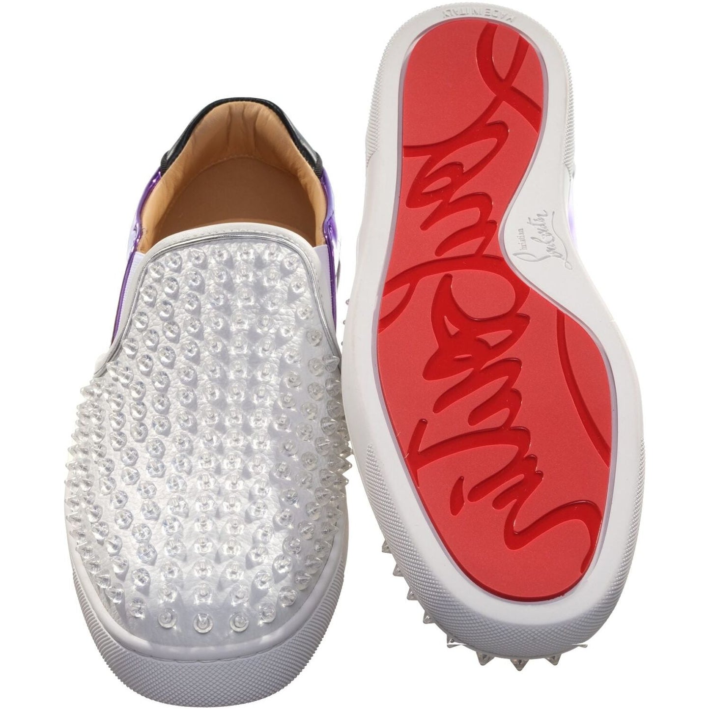 Christian Louboutin Sailor Boat Orlato Spikes Flat White Studded Slip On Shoes Christian Louboutin