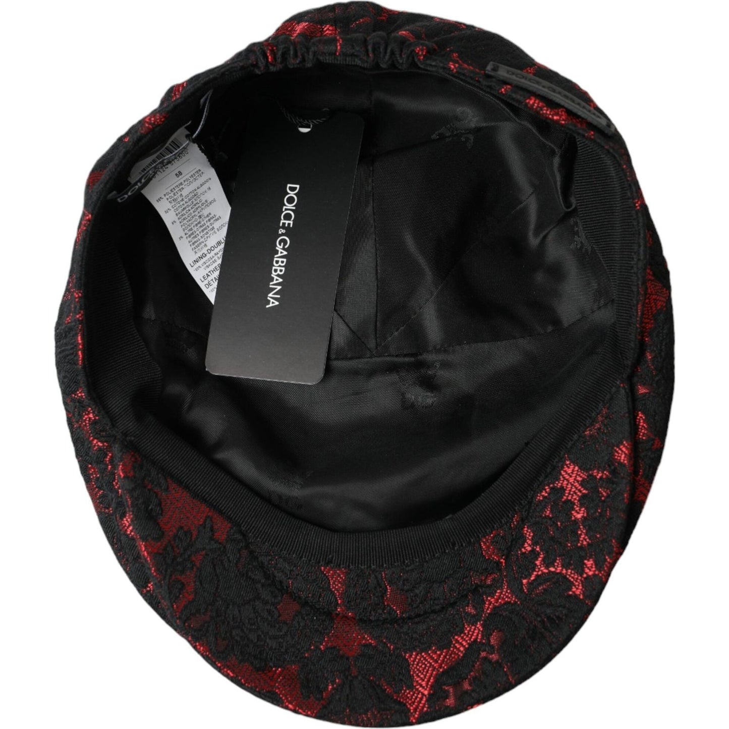 Dolce & Gabbana Black Red Floral Jacquard Newsboy Hat Men Dolce & Gabbana