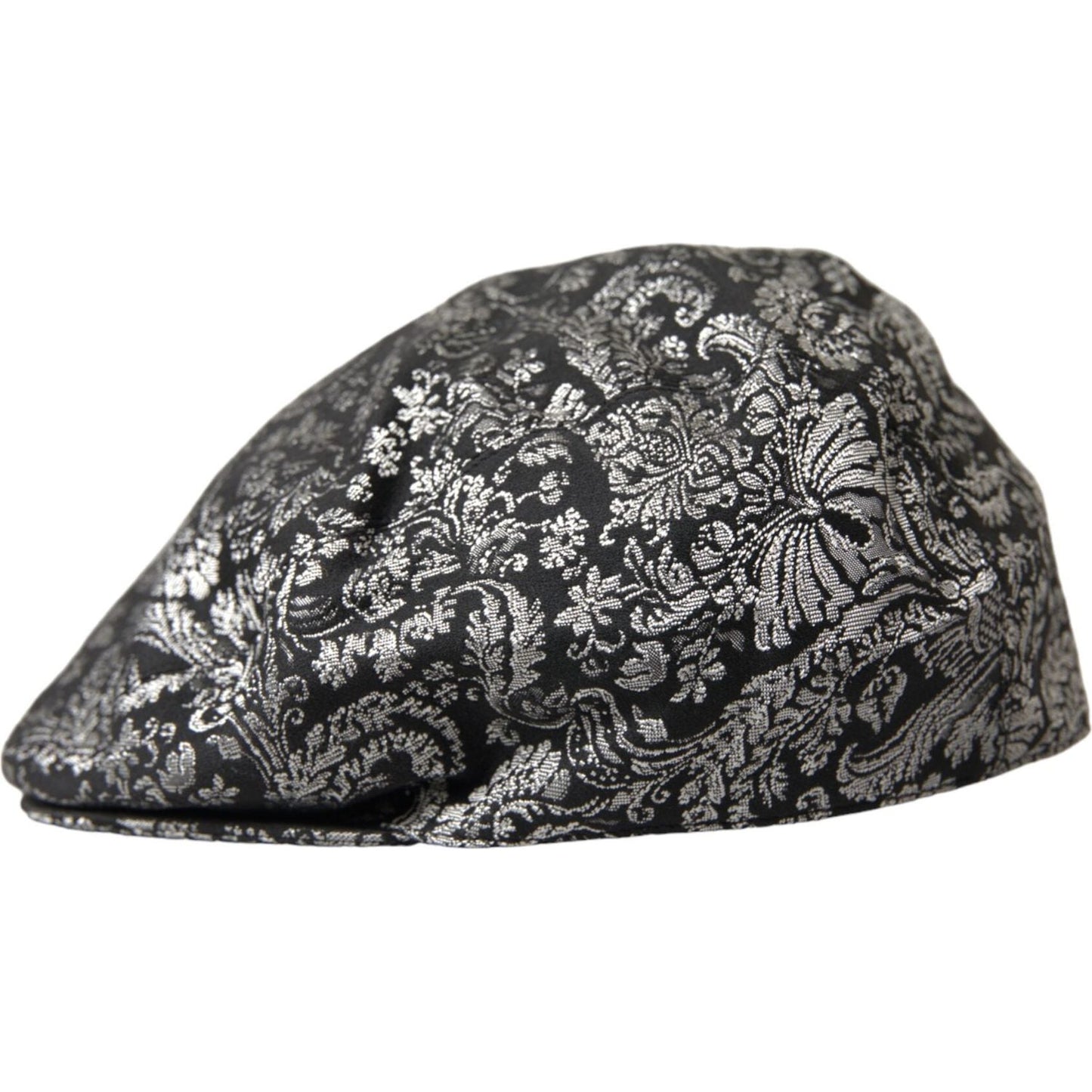 Dolce & Gabbana Black Silver Floral Jacquard Newsboy Hat Men Dolce & Gabbana