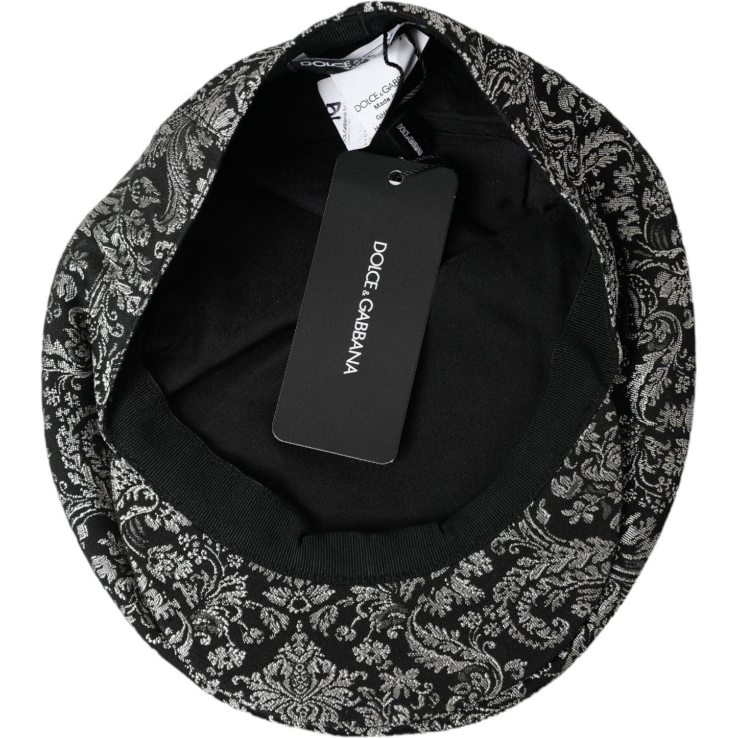 Dolce & Gabbana Black Silver Floral Jacquard Newsboy Hat Men Dolce & Gabbana