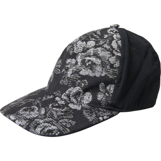 Dolce & Gabbana Black Silver Floral Print Baseball Hat Men Dolce & Gabbana