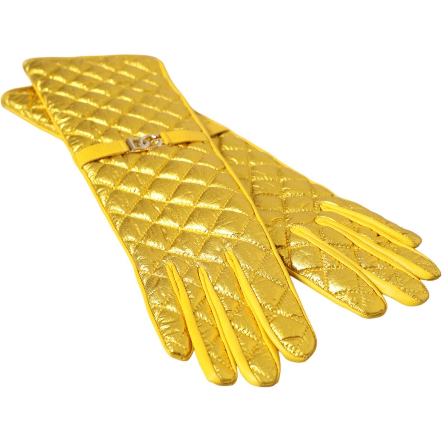 Dolce & Gabbana Gold Leather Quilted Mid Arm Length Gloves Dolce & Gabbana