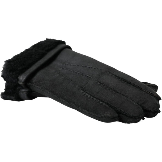 Dolce & Gabbana Black Leather Fur Short Hands Gloves Dolce & Gabbana