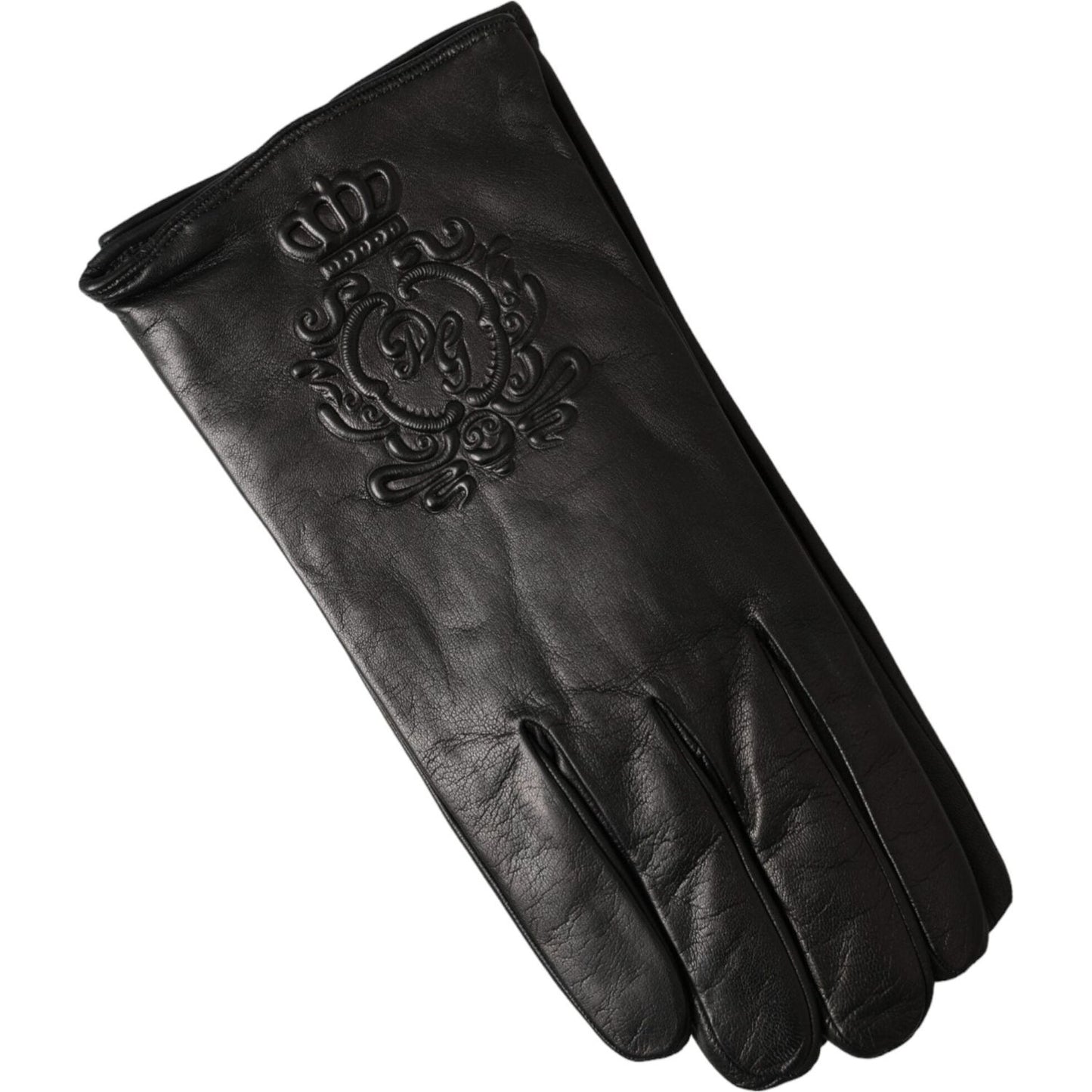 Dolce & Gabbana Black Leather Embossed Logo Short Hands Gloves Dolce & Gabbana