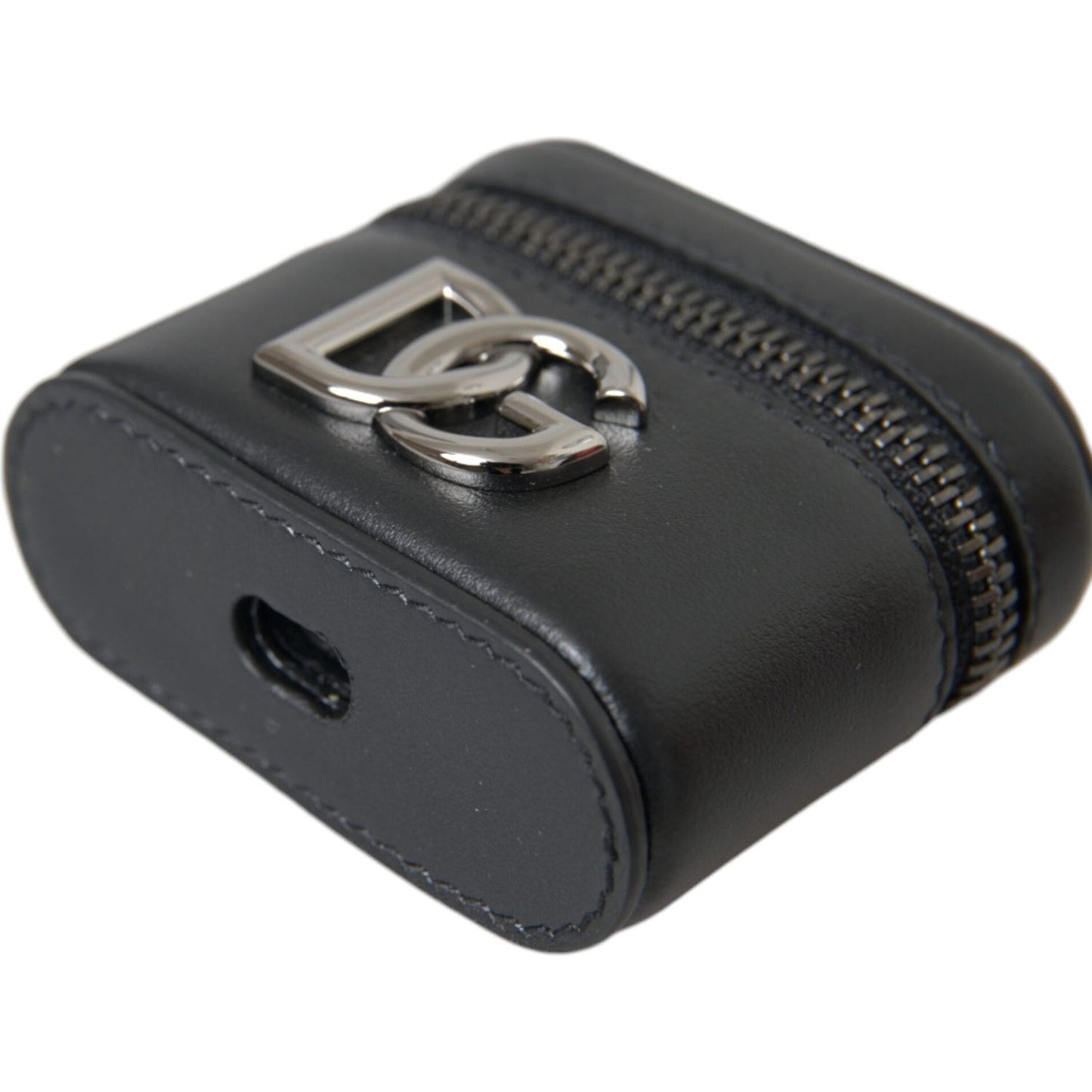 Dolce & Gabbana Black DG Logo Leather Silver Metal Airpods Case Dolce & Gabbana