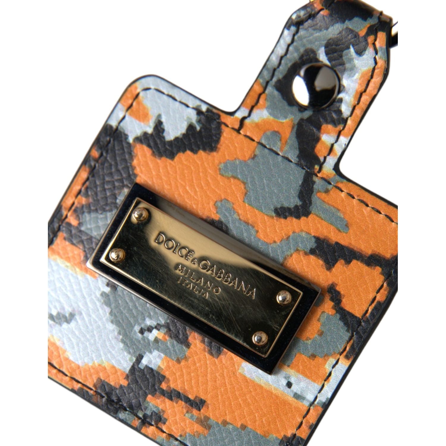 Dolce & Gabbana Multicolor Camouflage Print Leather Logo Metal Airpods Case