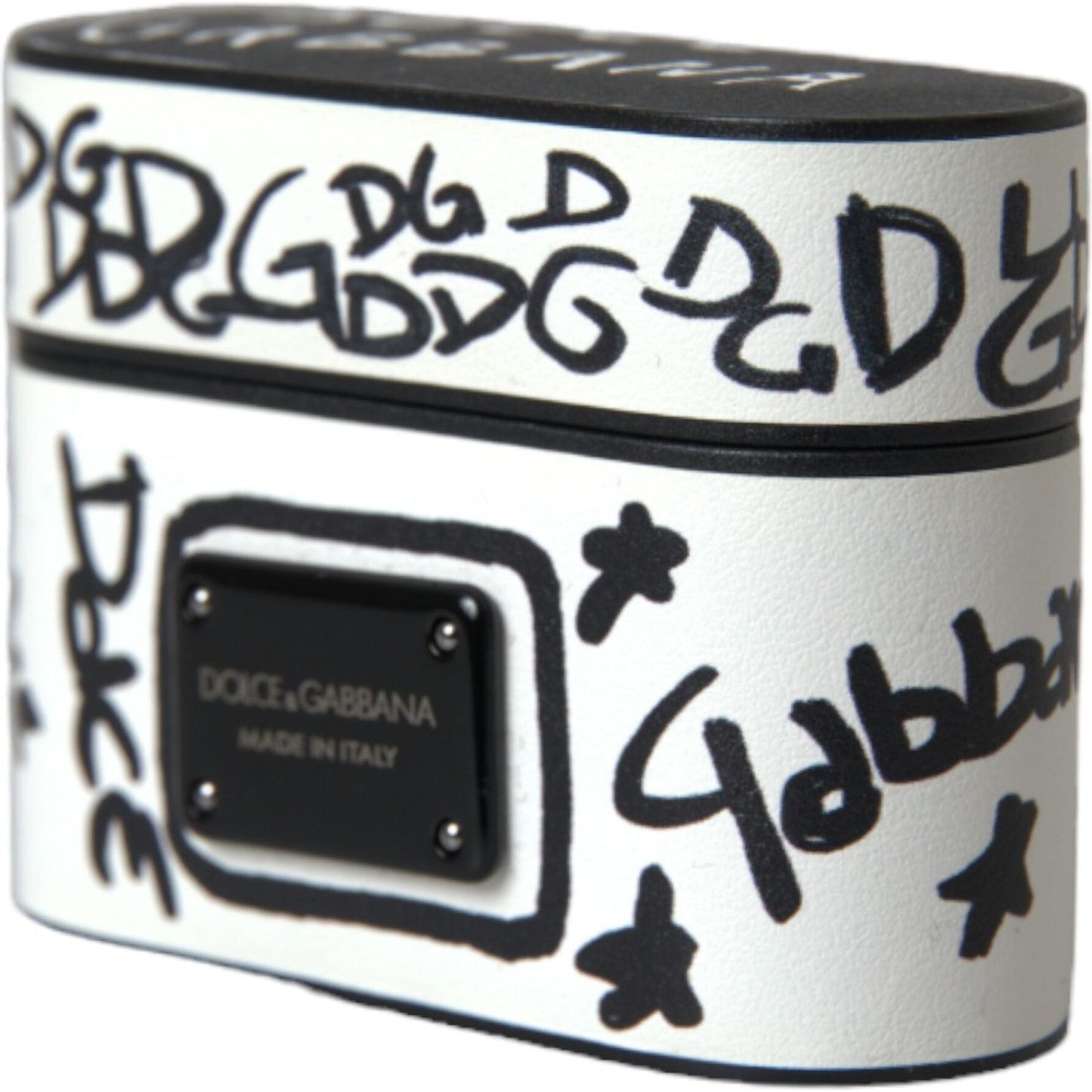 Dolce & Gabbana Black White Leather Scribble Embossed Logo Airpods Case Dolce & Gabbana