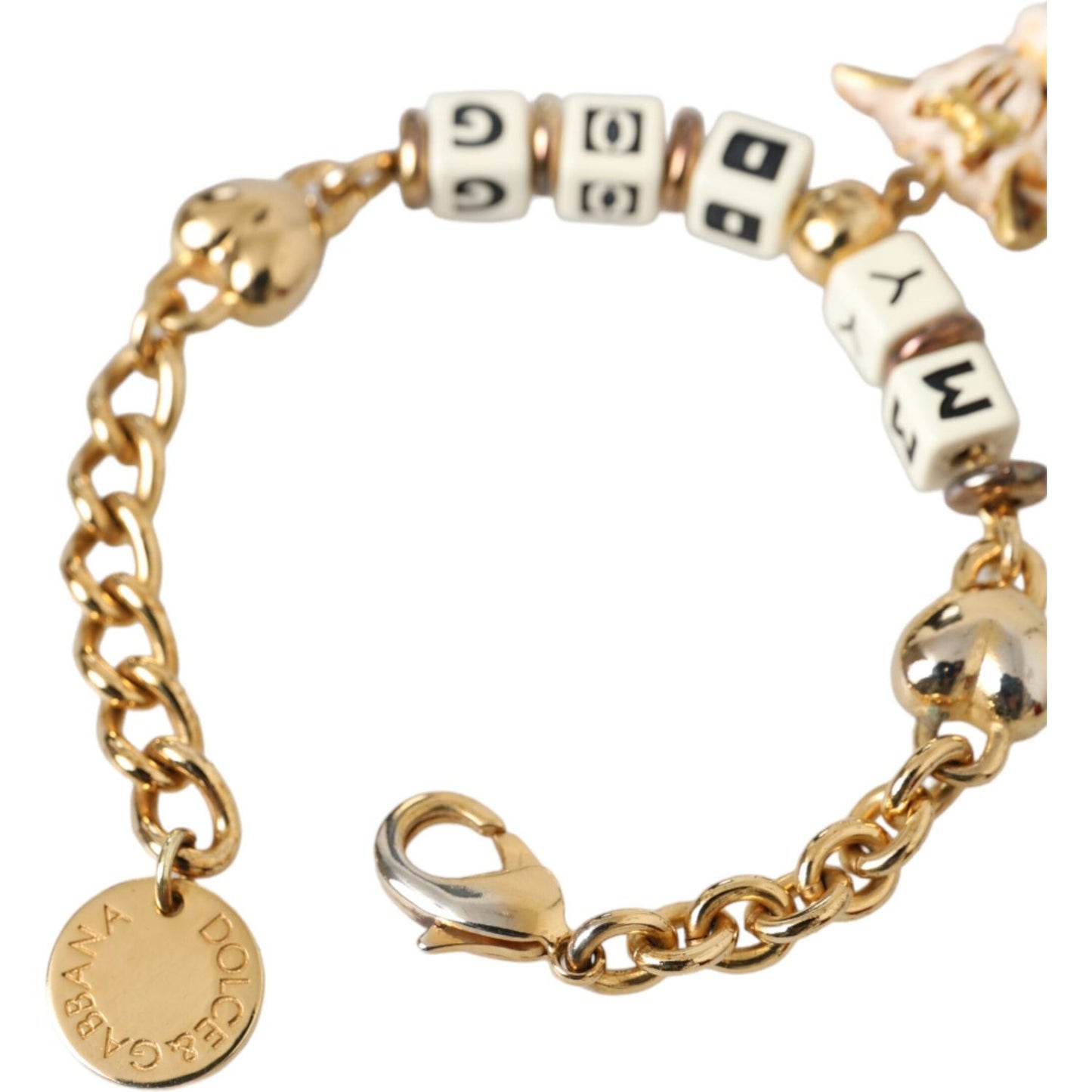 Dolce & Gabbana Gold Tone Brass Chain MY DOG Heart Bracelet Bracelet Dolce & Gabbana