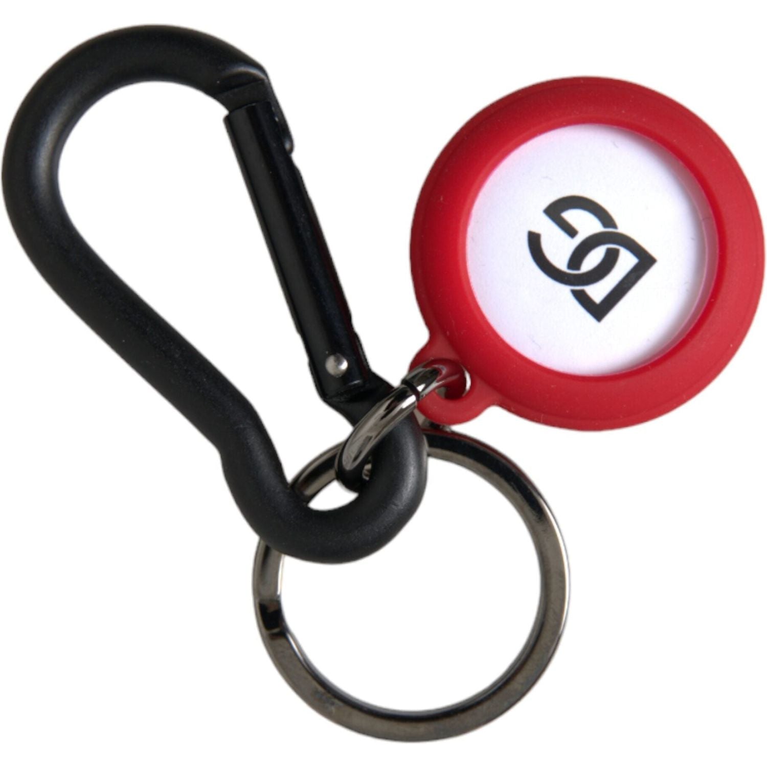 Dolce & Gabbana Red Rubber DG Logo Round Metal Brass Keyring Keychain