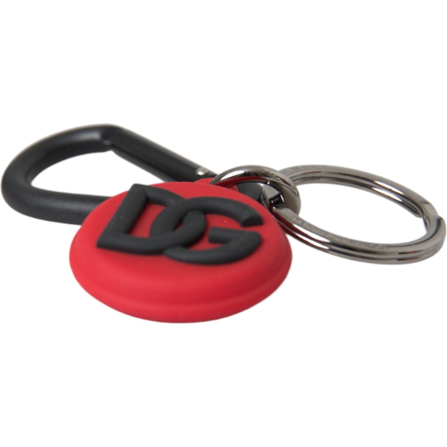 Dolce & Gabbana Red Rubber DG Logo Round Metal Brass Keyring Keychain