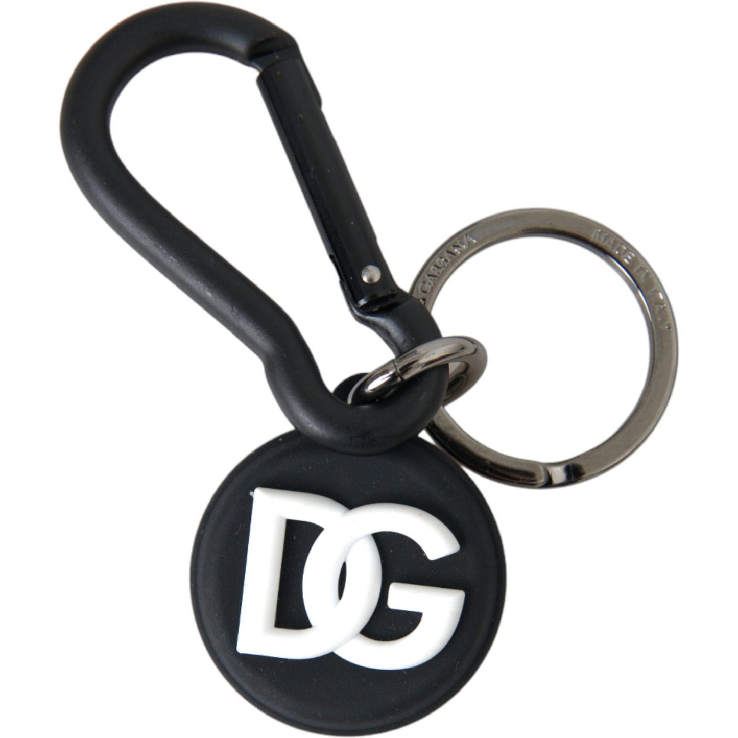 Dolce & Gabbana Black White Rubber DG Logo Round Metal Keyring Keychain Dolce & Gabbana