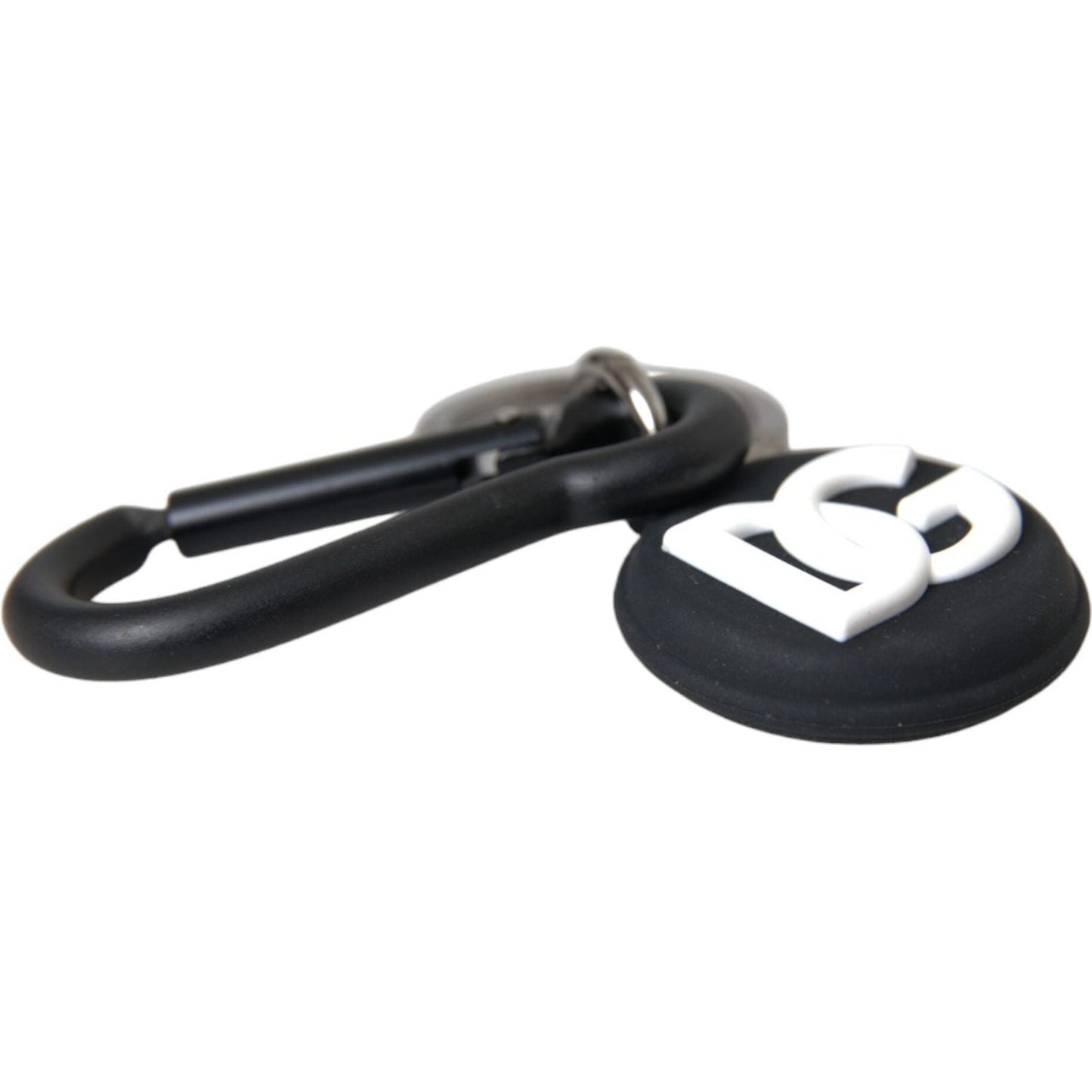 Dolce & Gabbana Black White Rubber DG Logo Round Metal Keyring Keychain Dolce & Gabbana