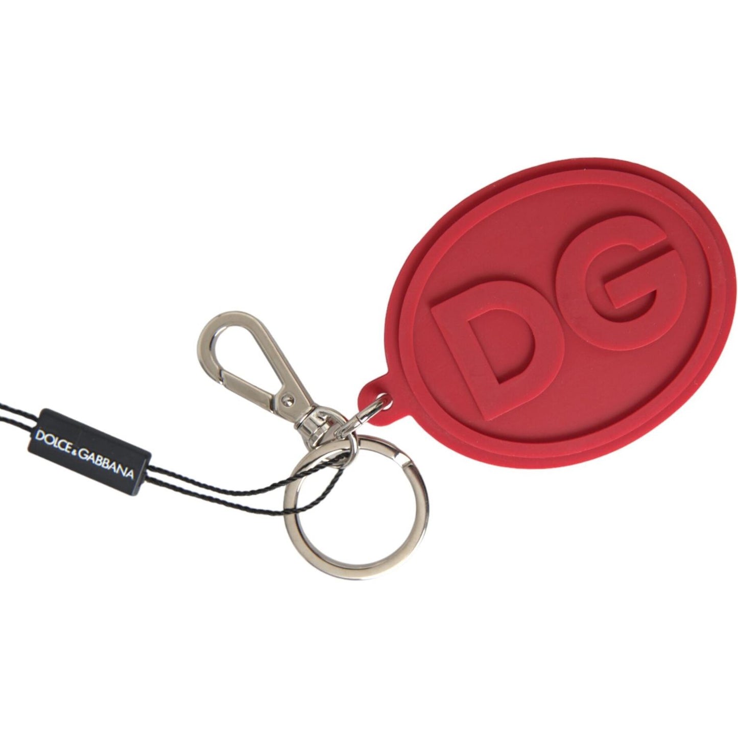 Dolce & Gabbana Red Rubber DG Logo Silver Brass Metal Keyring Keychain Dolce & Gabbana