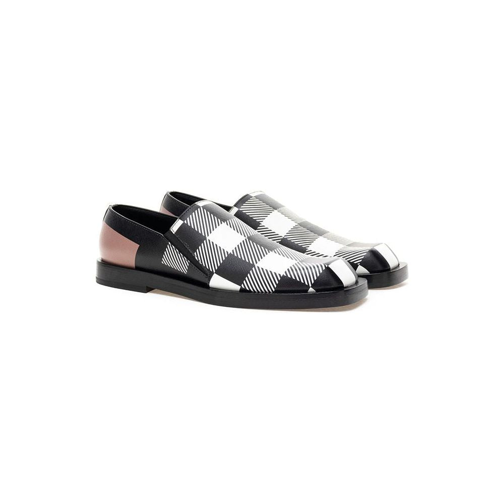 Burberry Black And White Leather Flat Shoe Burberry