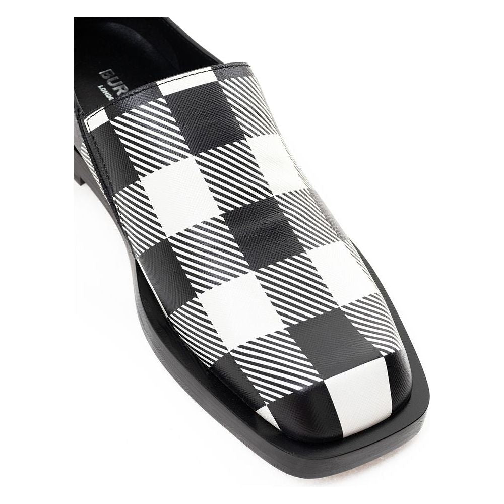 Burberry Black And White Leather Flat Shoe Burberry