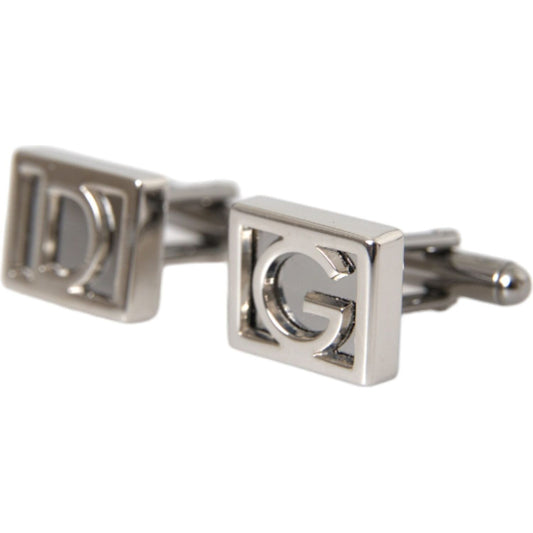 Dolce & Gabbana Silver Plated Metal Brass DG Logo Pin Cufflinks Cufflinks Dolce & Gabbana