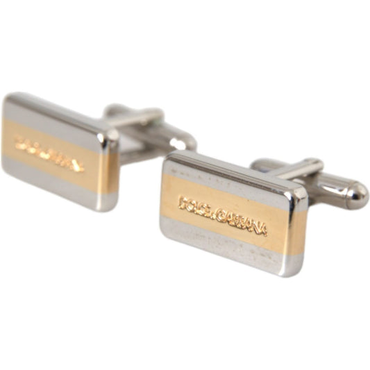 Dolce & Gabbana Silver Gold Plated Brass DG Logo Pin Cufflinks Cufflinks Dolce & Gabbana