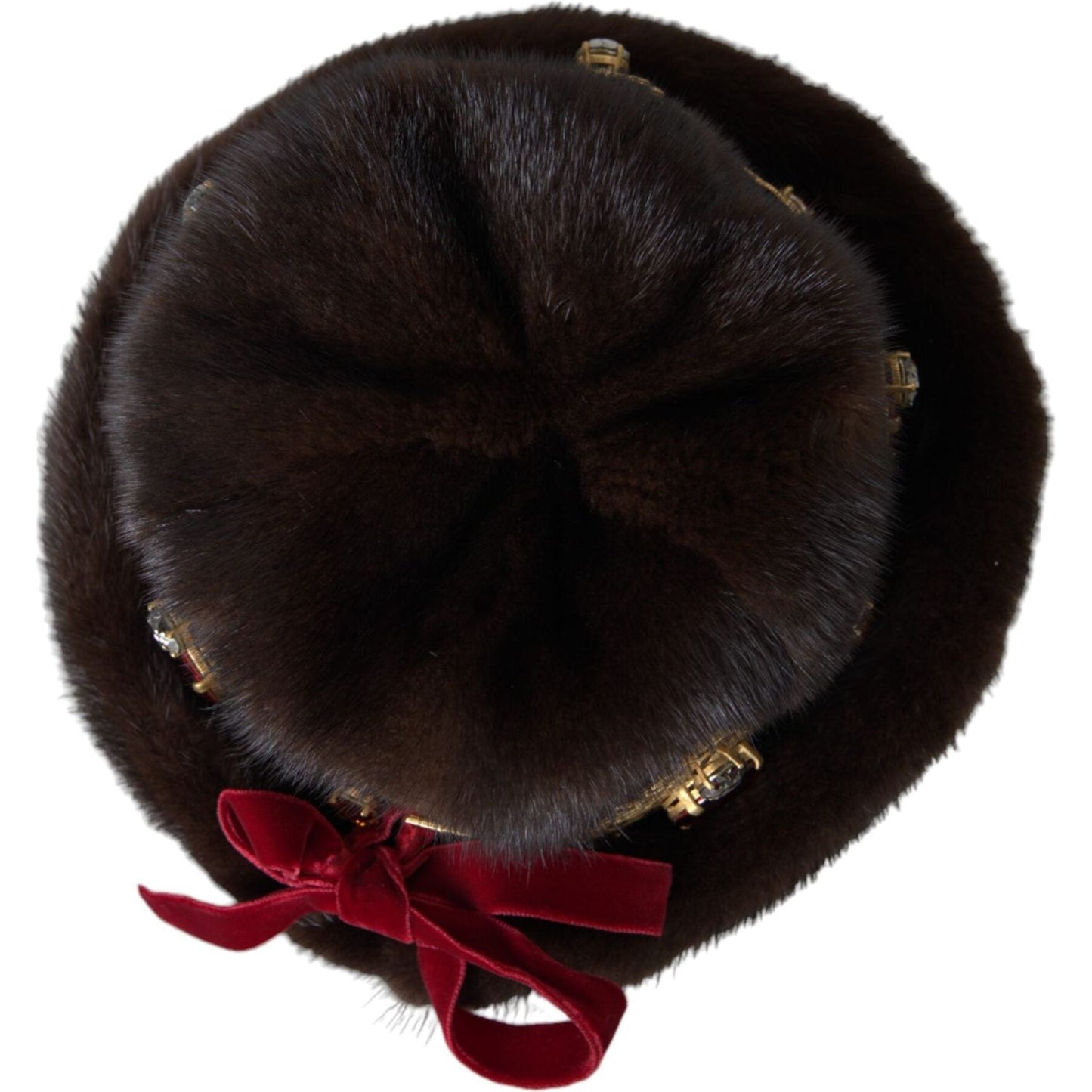 Dolce & Gabbana Dark Brown Mink Fur Gold Crystal Crown Hat Dolce & Gabbana