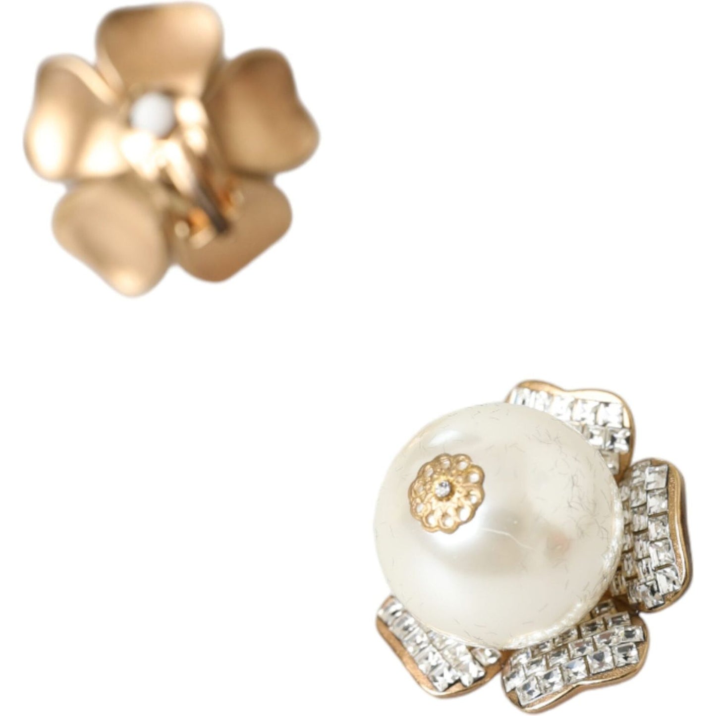 Dolce & Gabbana Gold Tone Maxi Faux Pearl Floral Clip-on Jewelry Earrings Dolce & Gabbana