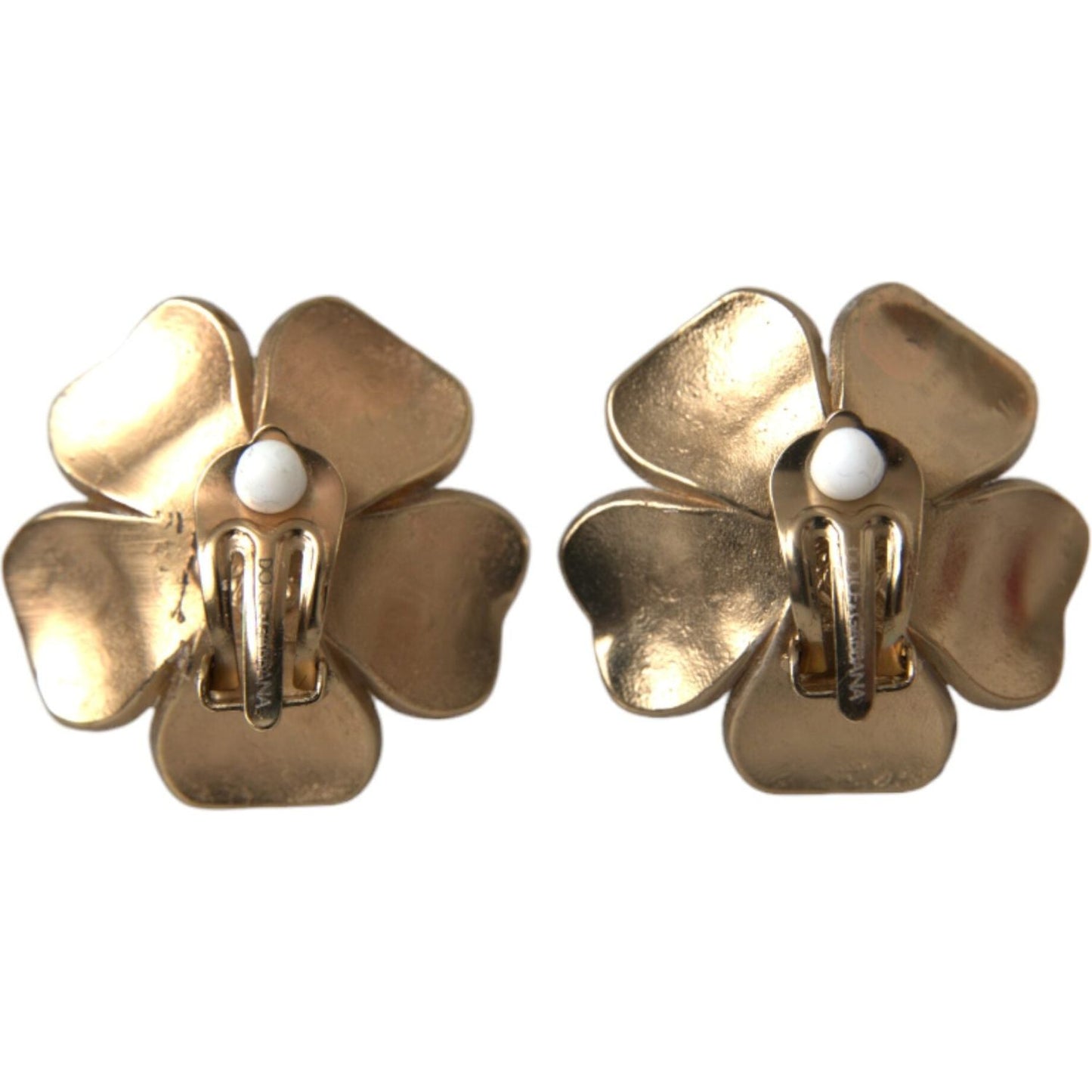 Dolce & Gabbana Gold Tone Maxi Faux Pearl Floral Clip-on Jewelry Earrings Dolce & Gabbana