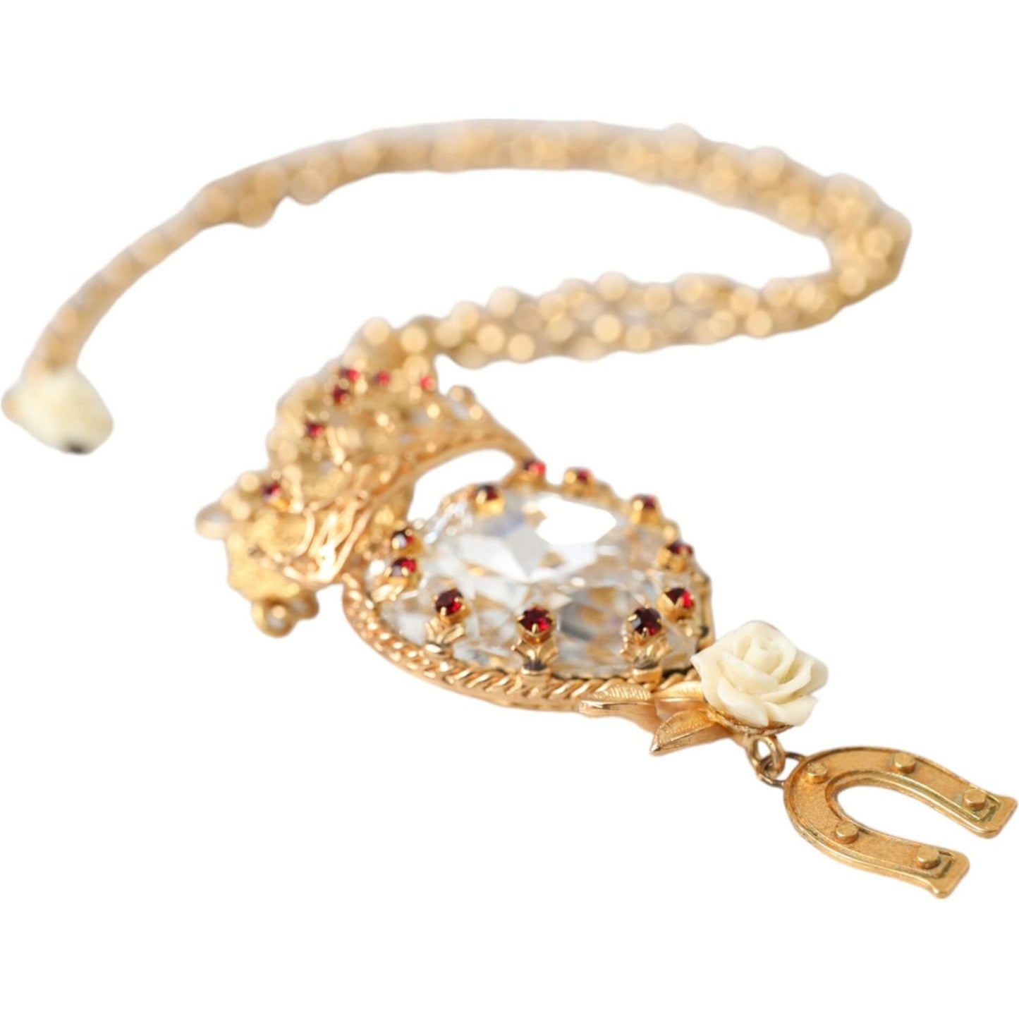 Dolce & Gabbana Gold Brass Chain Sacred Heart Crystal Charm Necklace Dolce & Gabbana