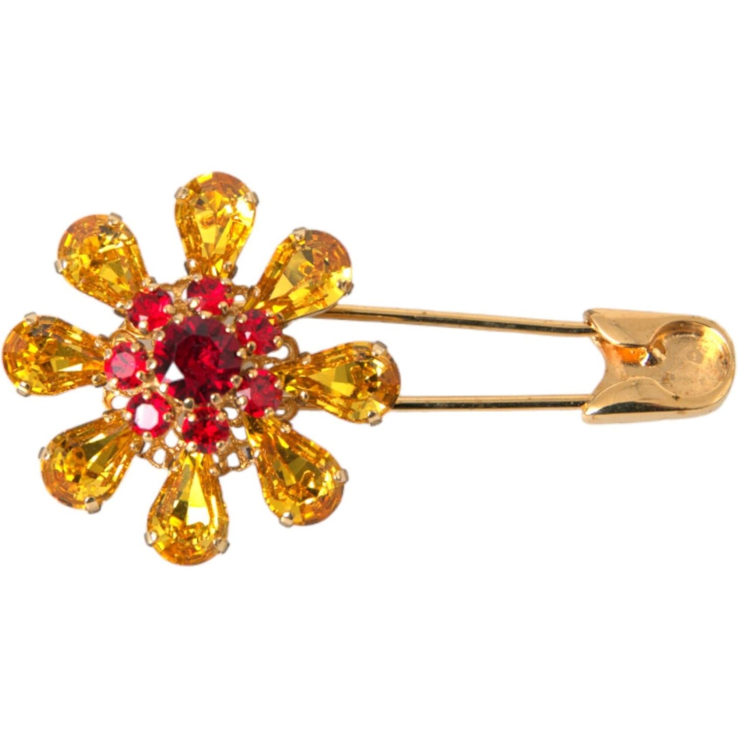 Dolce & Gabbana Gold Brass Floral Crystal Jewelry Brooch Pin Dolce & Gabbana