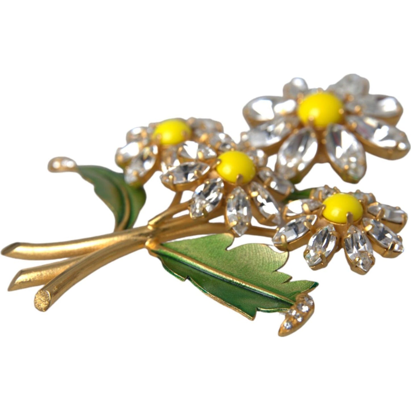 Dolce & Gabbana Gold Yellow Green Filigree Flower Crystals Brooch Pin Dolce & Gabbana