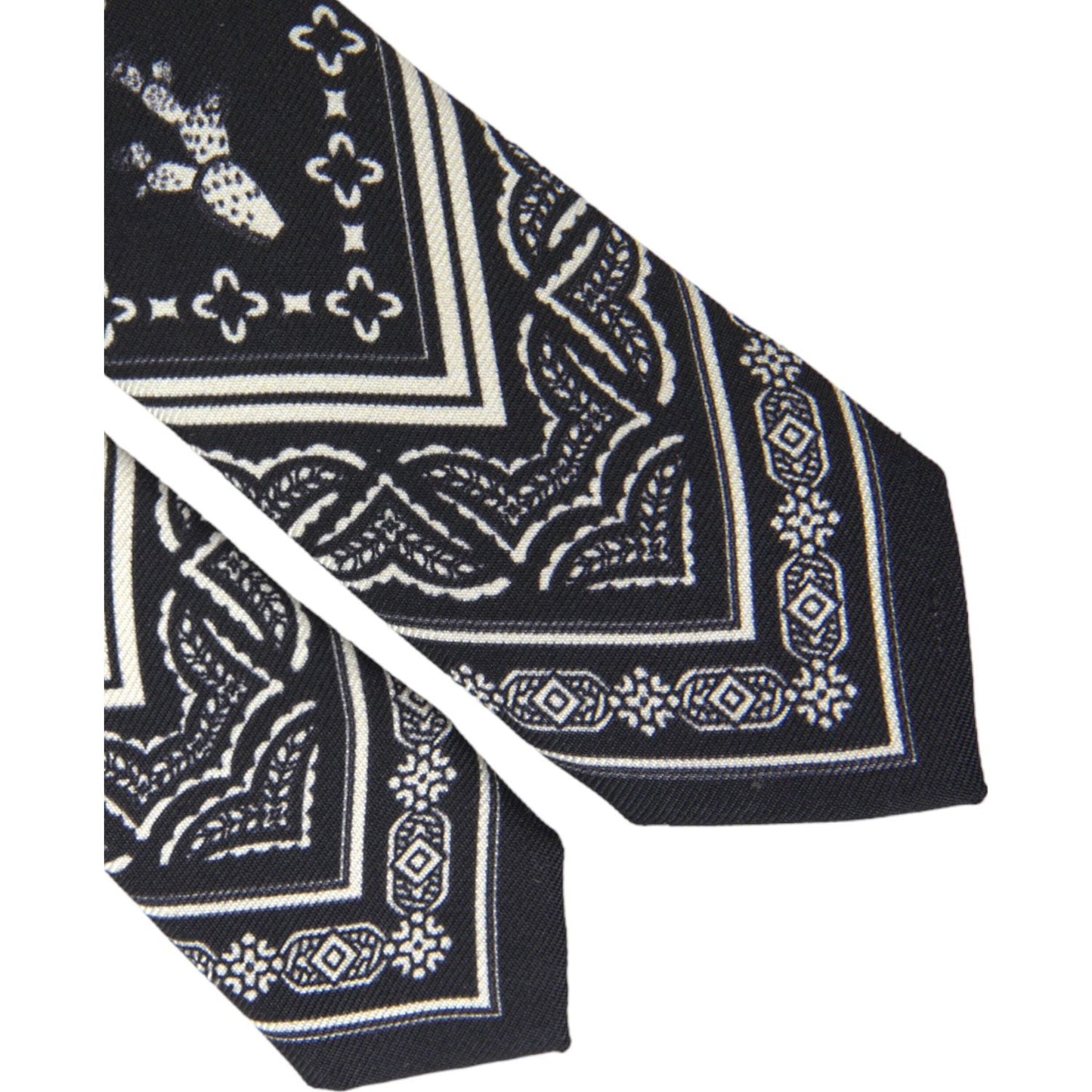 Dolce & Gabbana Black White Patterned 100% Silk Adjustable Tie Dolce & Gabbana