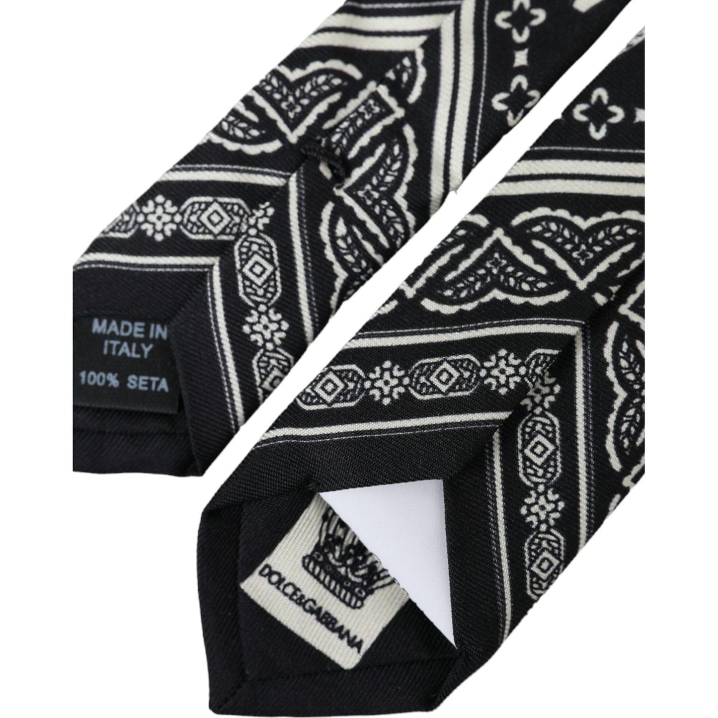 Dolce & Gabbana Black White Patterned 100% Silk Adjustable Tie Dolce & Gabbana