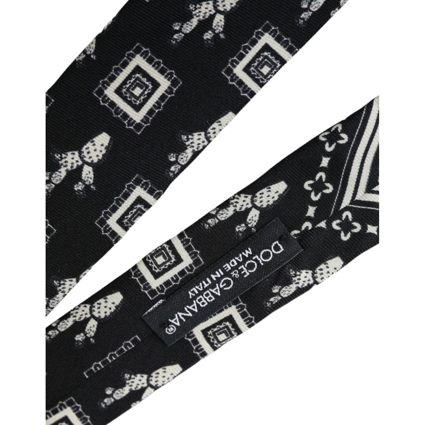 Dolce & Gabbana Black White Patterned 100% Silk Adjustable Tie Dolce & Gabbana