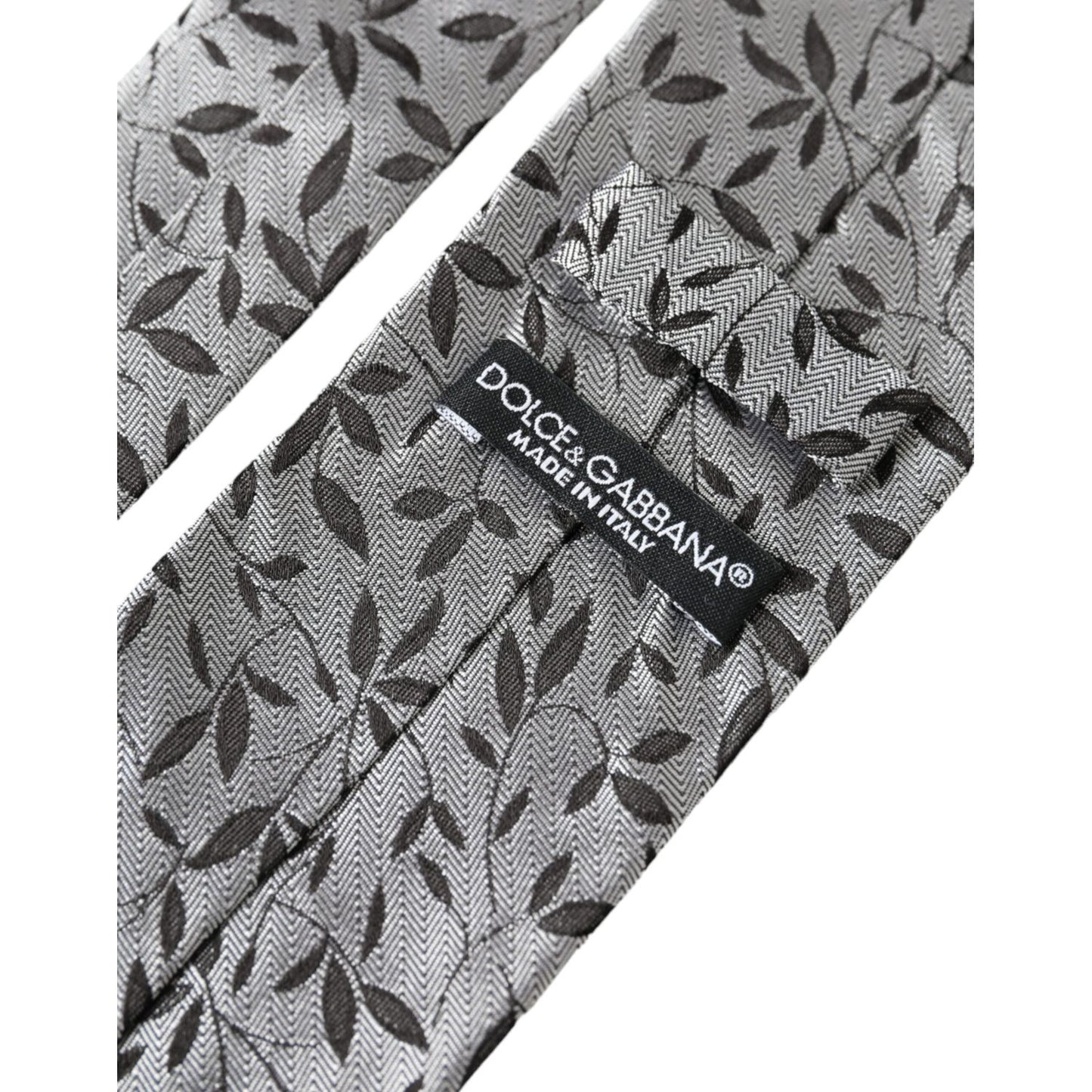 Dolce & Gabbana Gray Leaves 100% Silk Adjustable Tie Dolce & Gabbana