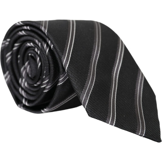 Dolce & Gabbana Black White Stripes Silk Adjustable Tie Dolce & Gabbana