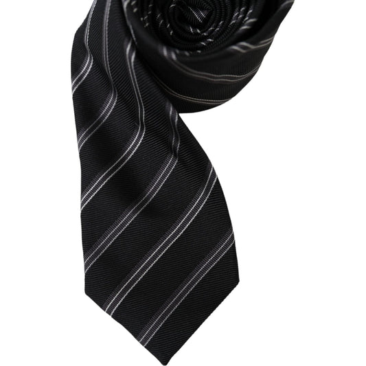 Dolce & Gabbana Black White Stripes Silk Adjustable Tie Dolce & Gabbana