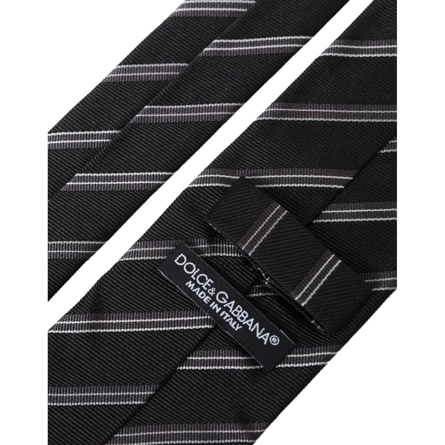 Dolce & Gabbana Black White Stripes Silk Adjustable Tie Dolce & Gabbana