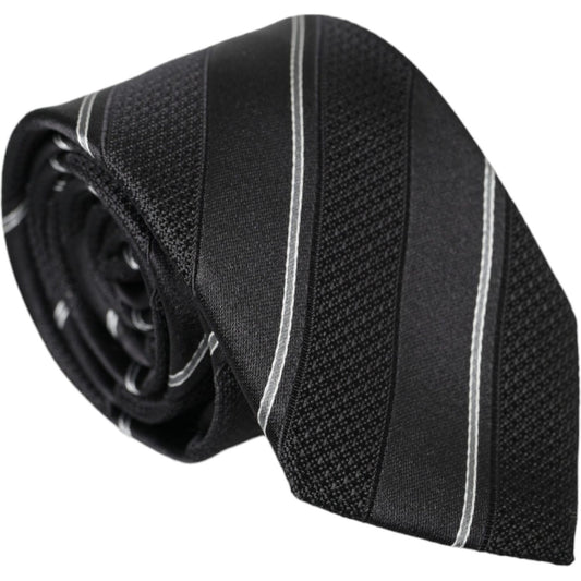 Dolce & Gabbana Black White Stripes Silk Adjustable Tie Dolce & Gabbana