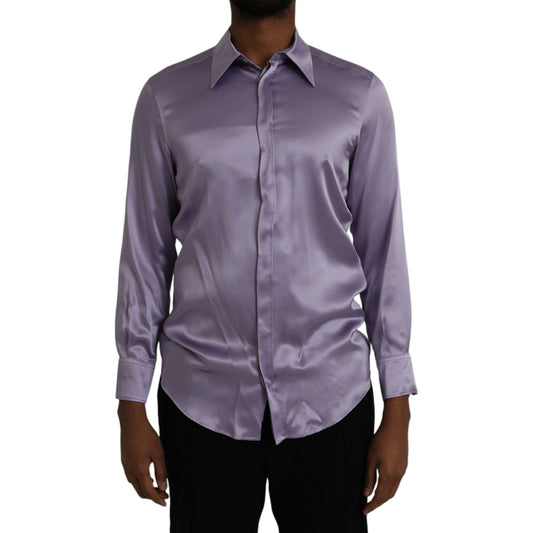 Dolce & Gabbana Purple Satin Silk Formal Dress MARTINI Shirt Dolce & Gabbana