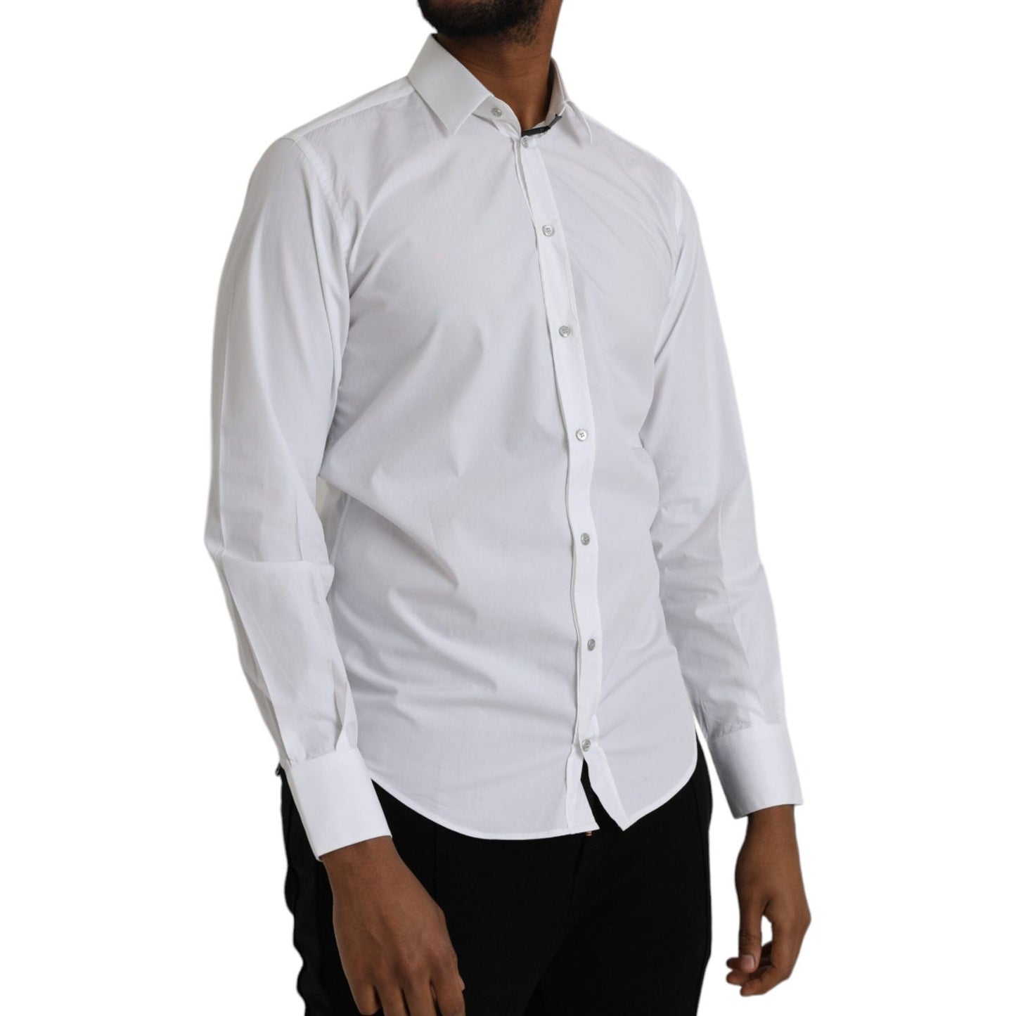 Dolce & Gabbana White Cotton Long Sleeve Dress MARTINI Shirt Dolce & Gabbana