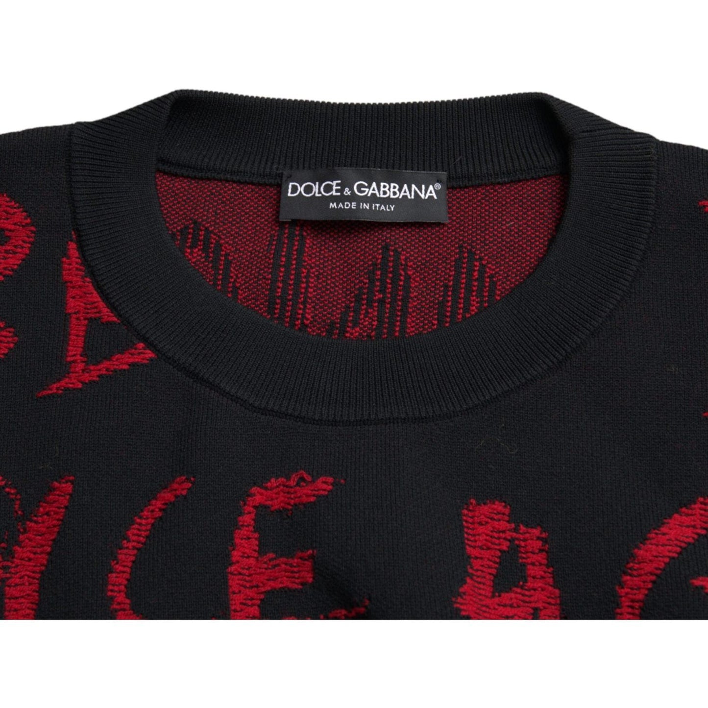 Dolce & Gabbana Black Red Logo Crew Neck Sweatshirt Men Sweater Dolce & Gabbana