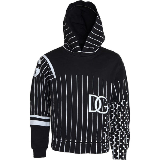 Dolce & Gabbana Black Patchwork Hooded Sweatshirt Sweater Dolce & Gabbana