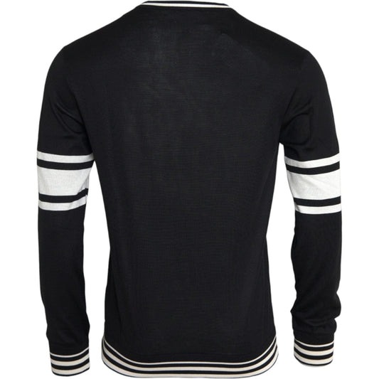 Dolce & Gabbana Black White Guitar Print Silk Pullover Sweater Dolce & Gabbana